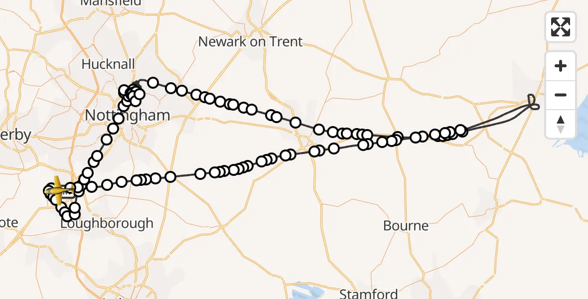 Flight route Police Aircraft East Midlands Airport - East Midlands Airport, 14 June 2026, 15:41