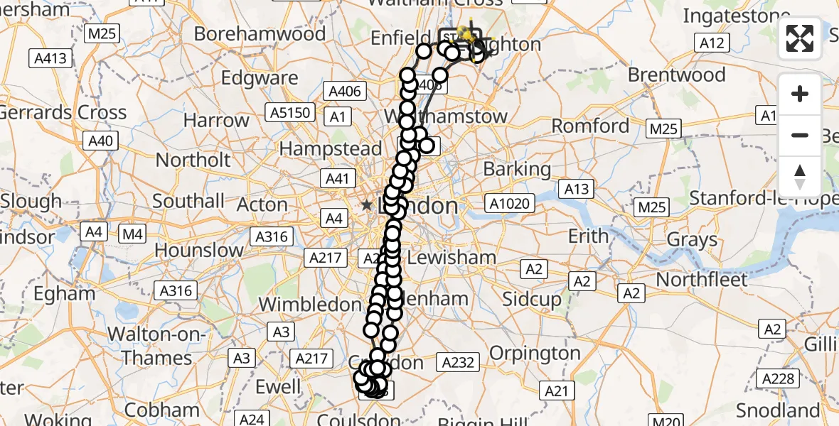 Flight route Police Helicopter Sewardstonebury - Sewardstonebury, 14 June 2026, 16:02
