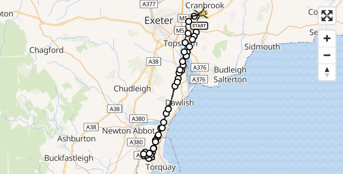 Flight route Police Helicopter Clyst Honiton - Exeter International Airport, 14 June 2026, 16:30