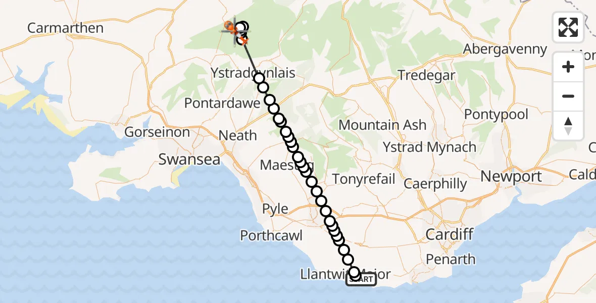Flight route Coastguard Helicopter MOD St Athan - Llangadog, 14 June 2026, 16:43