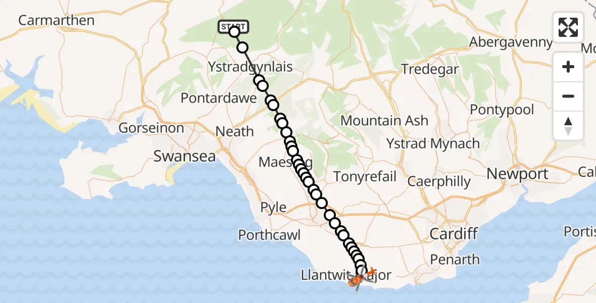 Flight route Coastguard Helicopter Llangadog - MOD St Athan, 14 June 2026, 17:10