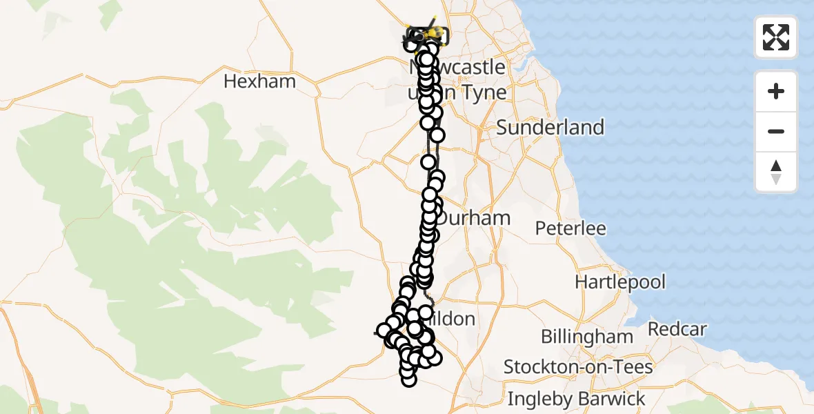 Flight route Police Helicopter Newcastle International Airport - Newcastle International Airport, 14 June 2026, 17:15
