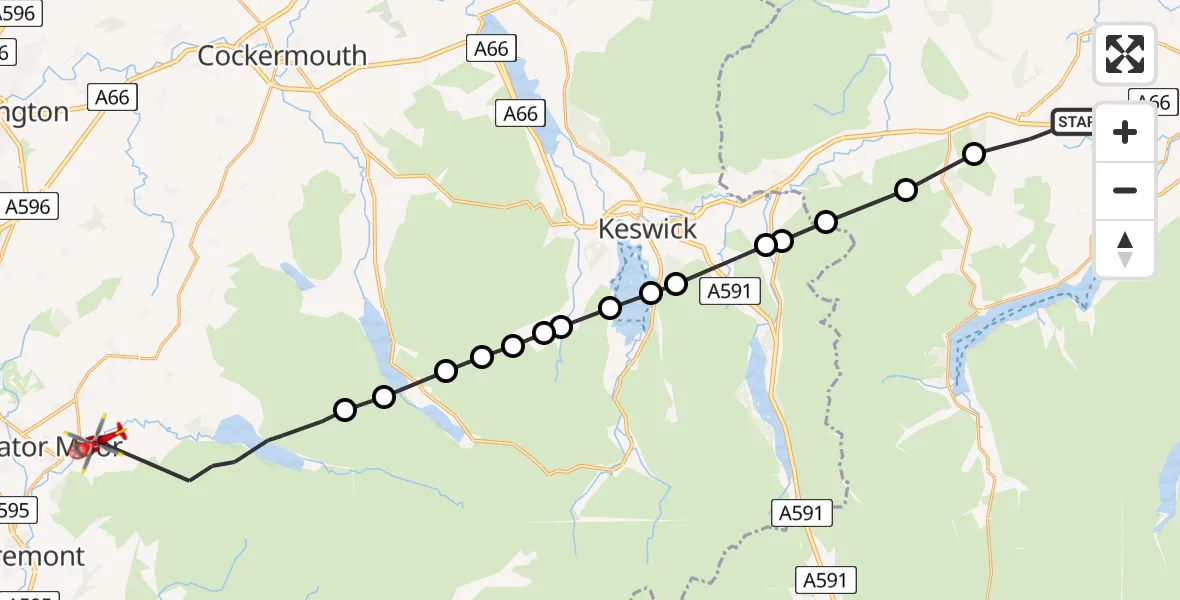 Flight route Air Ambulance Helicopter Penruddock - Ennerdale Bridge, 14 June 2026, 17:17