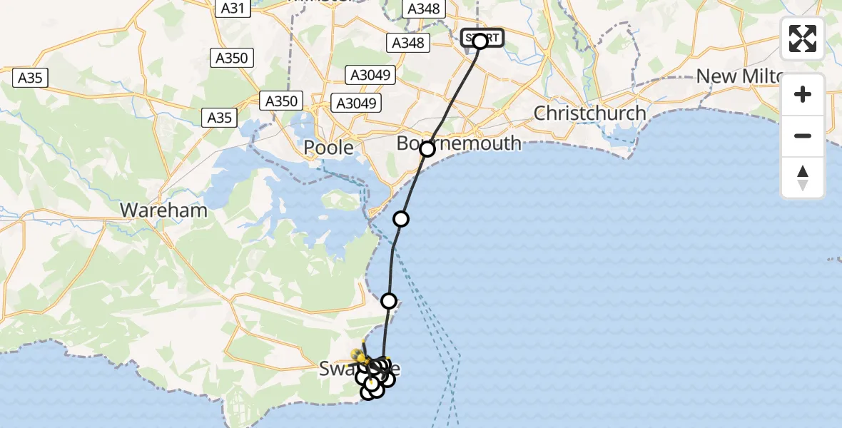 Flight route Police Helicopter Hurn - Durlston, 14 June 2026, 17:29
