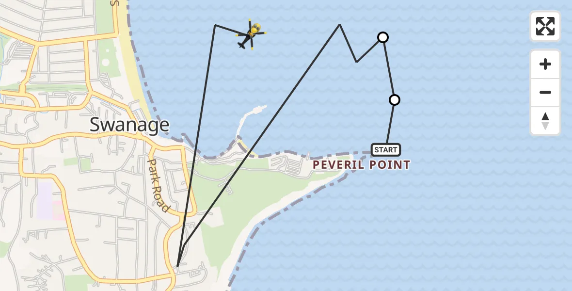 Flight route Police Helicopter Swanage - Swanage, 14 June 2026, 17:47