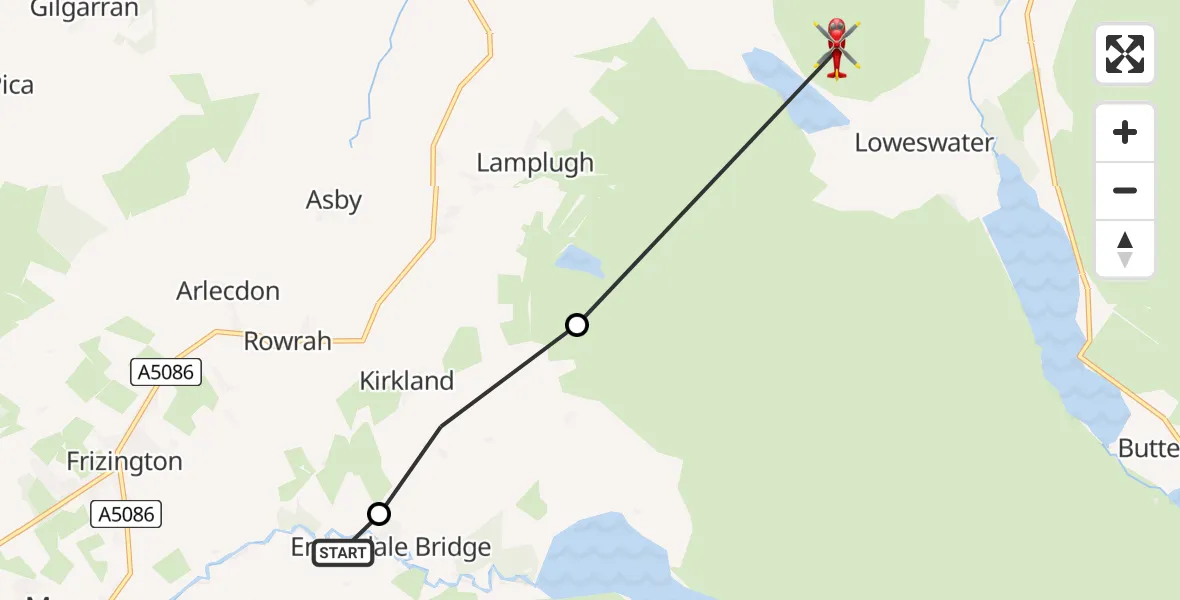 Flight route Air Ambulance Helicopter Ennerdale Bridge - Loweswater, 14 June 2026, 17:57