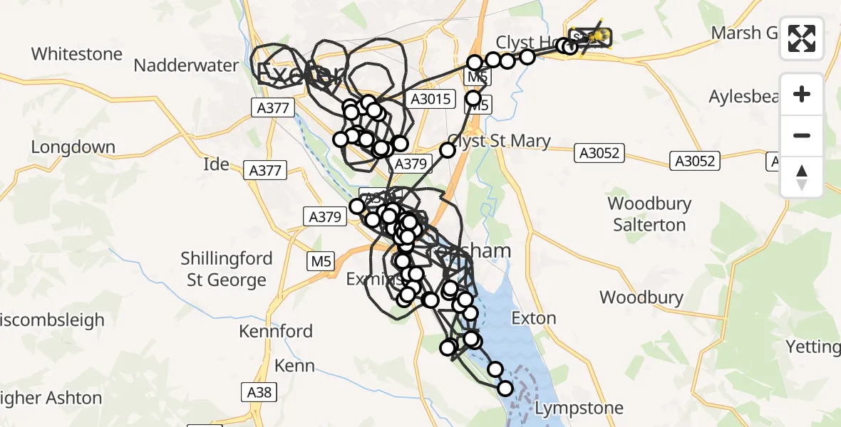 Flight route Police Helicopter Exeter International Airport - Exeter International Airport, 14 June 2026, 18:01