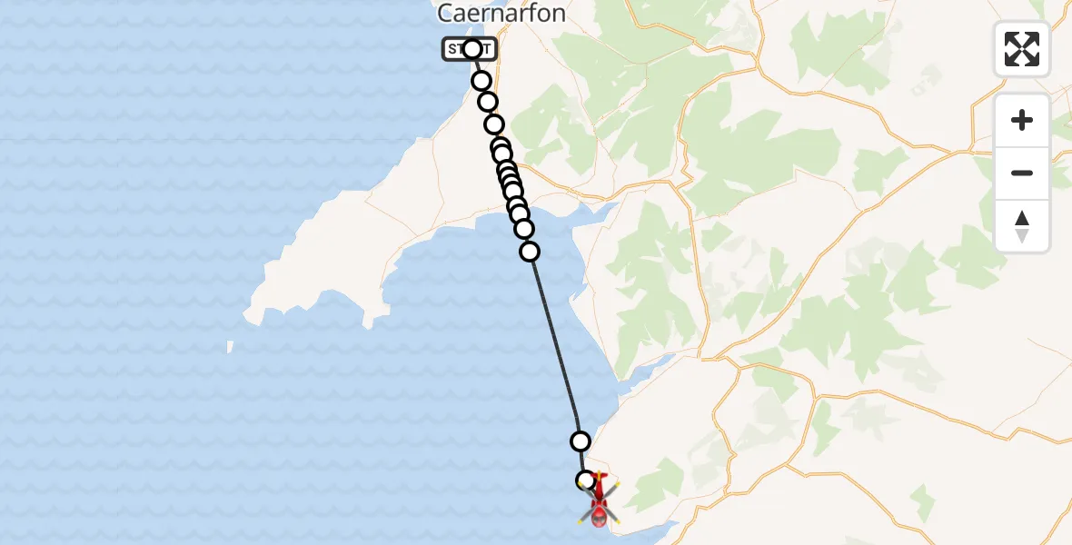 Flight route Air Ambulance Helicopter Caernarfon Airport - Tywyn, 14 June 2026, 18:04