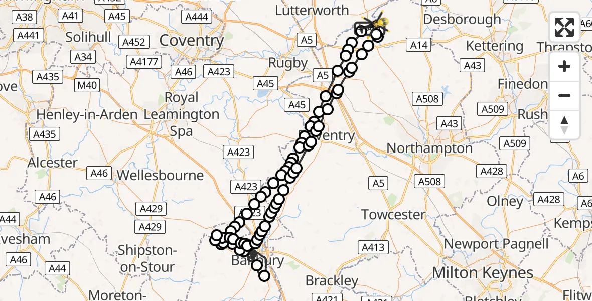 Flight route Police Helicopter Harborough - Welford, 14 June 2026, 18:43