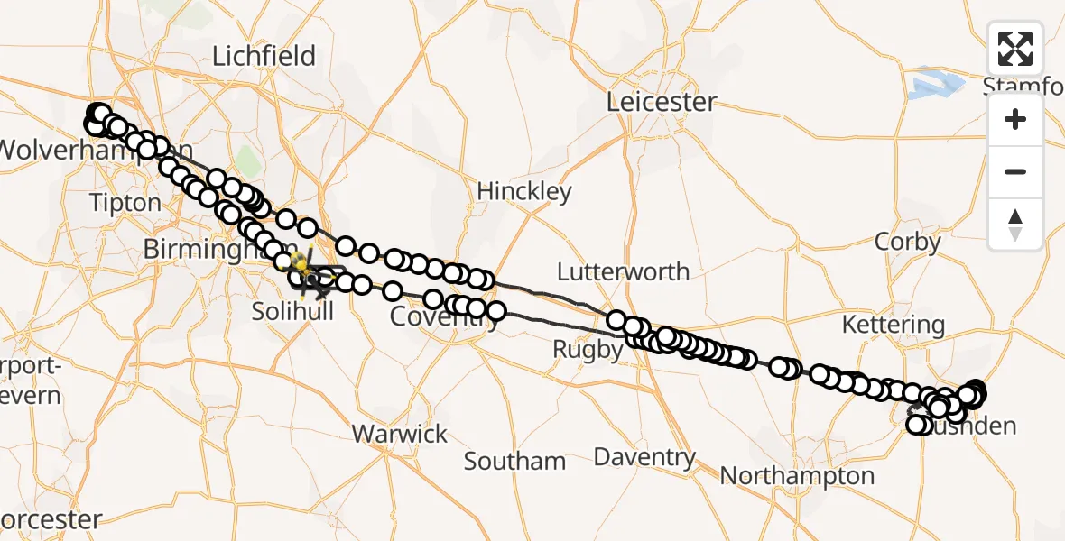 Flight route Police Helicopter Birmingham Airport - Birmingham Airport, 14 June 2026, 19:03