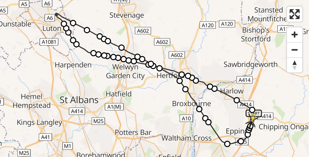 Flight route Police Helicopter North Weald Airfield - North Weald Airfield, 14 June 2026, 20:05