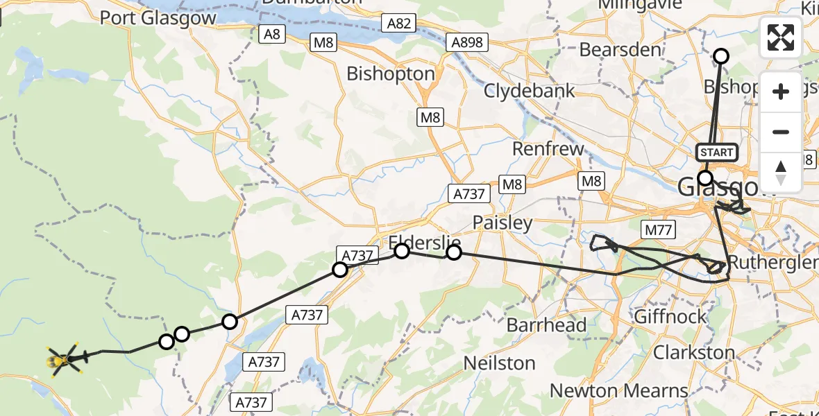 Flight route Police Helicopter Glasgow - Kilbirnie, 14 June 2026, 21:41