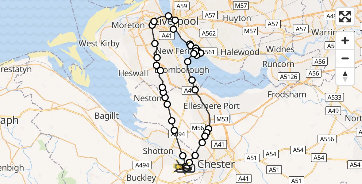Flight route Police Helicopter Hawarden Airport - Hawarden Airport, 14 June 2026, 22:05