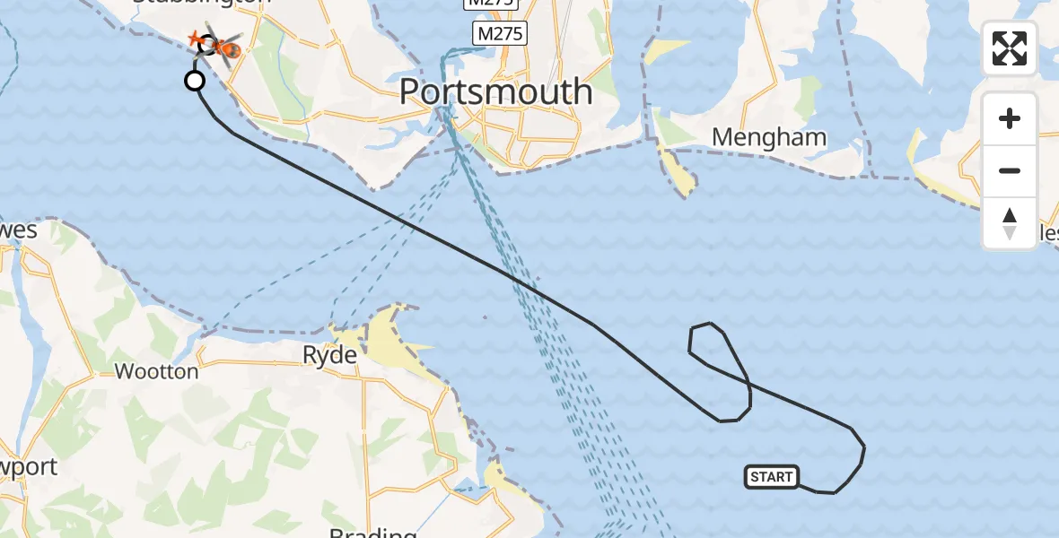 Flight route Coastguard Helicopter English Channel - Solent Airport, 14 June 2026, 22:06
