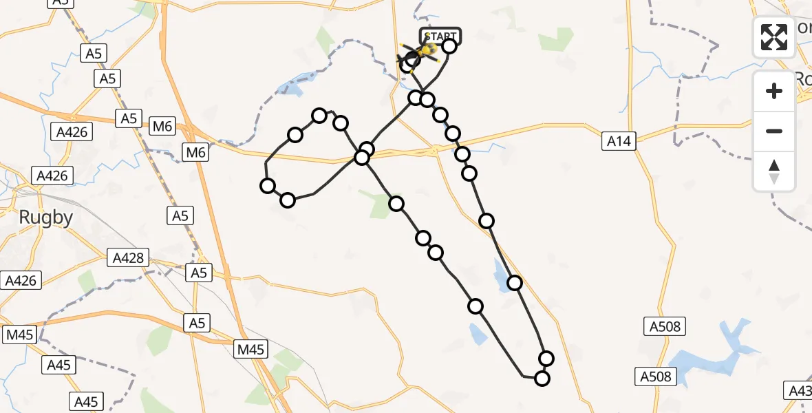 Flight route Police Helicopter Husbands Bosworth Airfield - Welford, 14 June 2026, 22:52