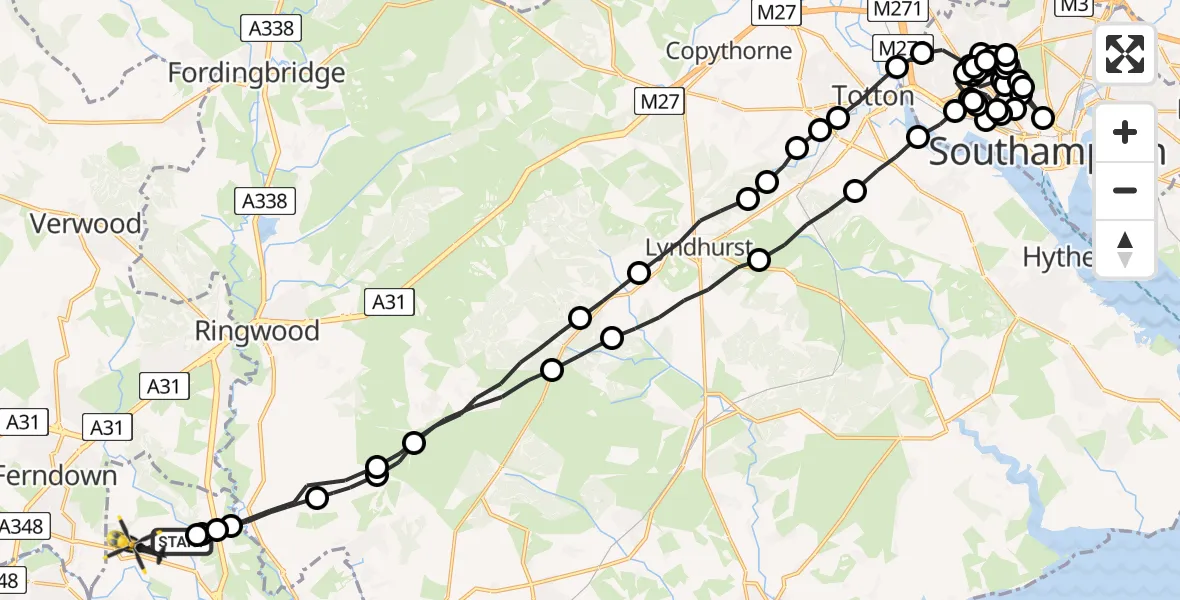 Flight route Police Helicopter Bournemouth Airport - Bournemouth Airport, 14 June 2026, 22:57