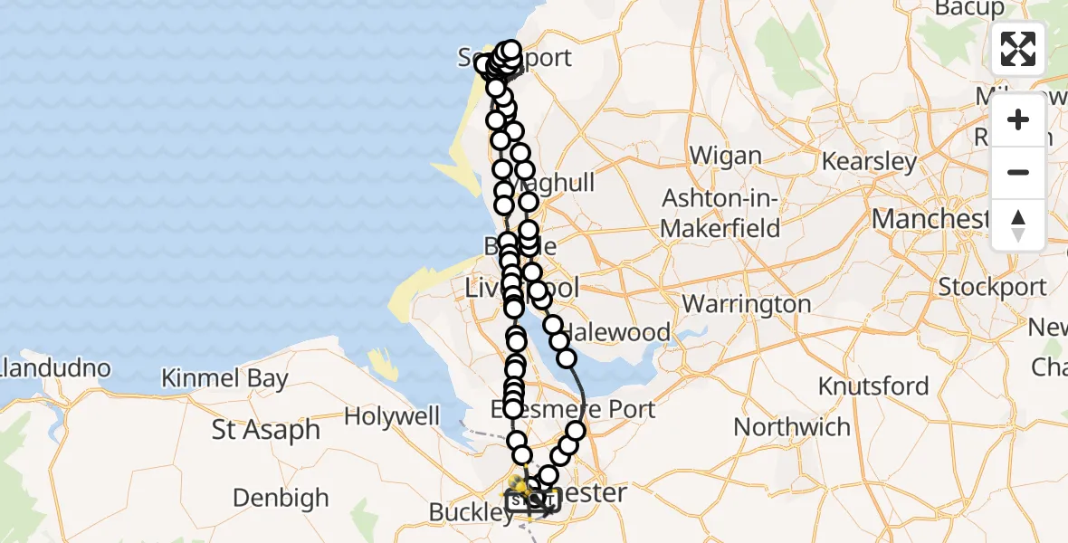 Flight route Police Helicopter Hawarden Airport - Hawarden Airport, 14 June 2026, 23:13
