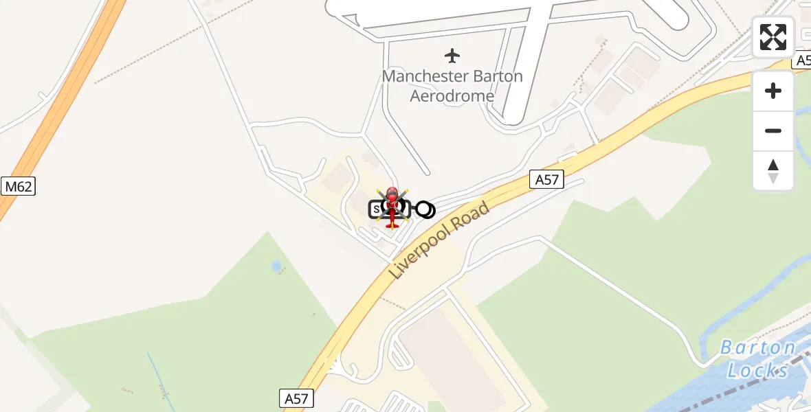 Flight route Air Ambulance Helicopter Manchester Barton Aerodrome - Irlam, 14 June 2026, 23:39