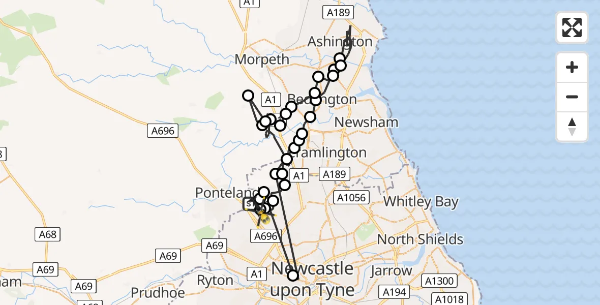 Flight route Police Helicopter Newcastle International Airport - Newcastle International Airport, 15 June 2026, 00:54