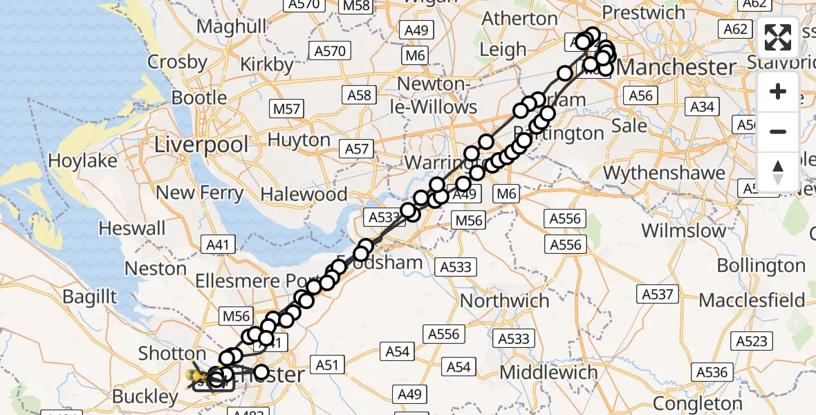 Flight route Police Helicopter Hawarden Airport - Hawarden Airport, 15 June 2026, 01:27
