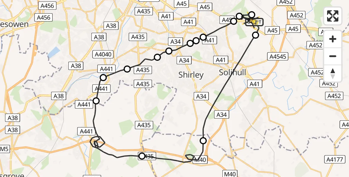 Flight route Police Helicopter Birmingham Airport - Birmingham Airport, 15 June 2026, 02:31