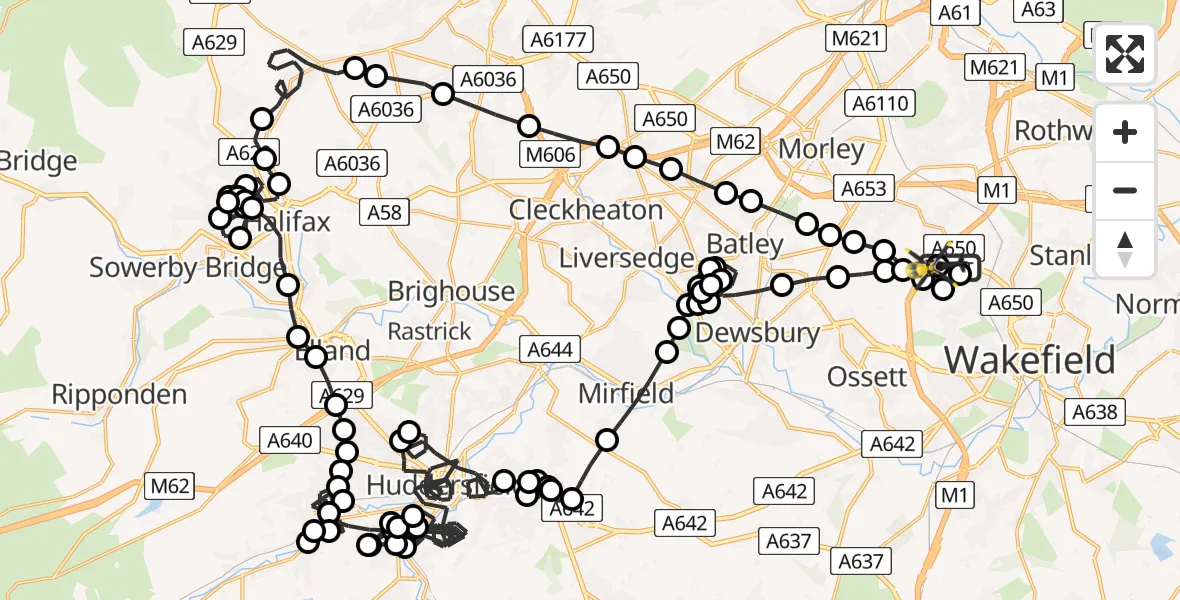 Flight route Police Helicopter East Ardsley - East Ardsley, 15 June 2026, 02:46