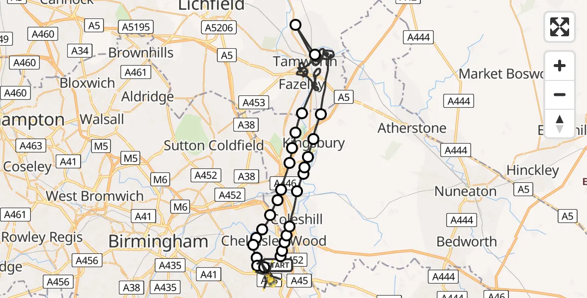 Flight route Police Helicopter Birmingham Airport - Birmingham Airport, 15 June 2026, 05:19