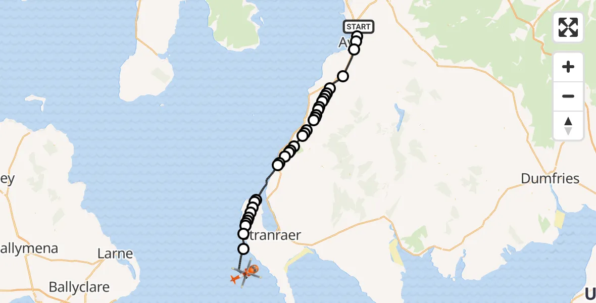Flight route Coastguard Helicopter Glasgow Prestwick Airport - Irish Sea, 15 June 2026, 08:20