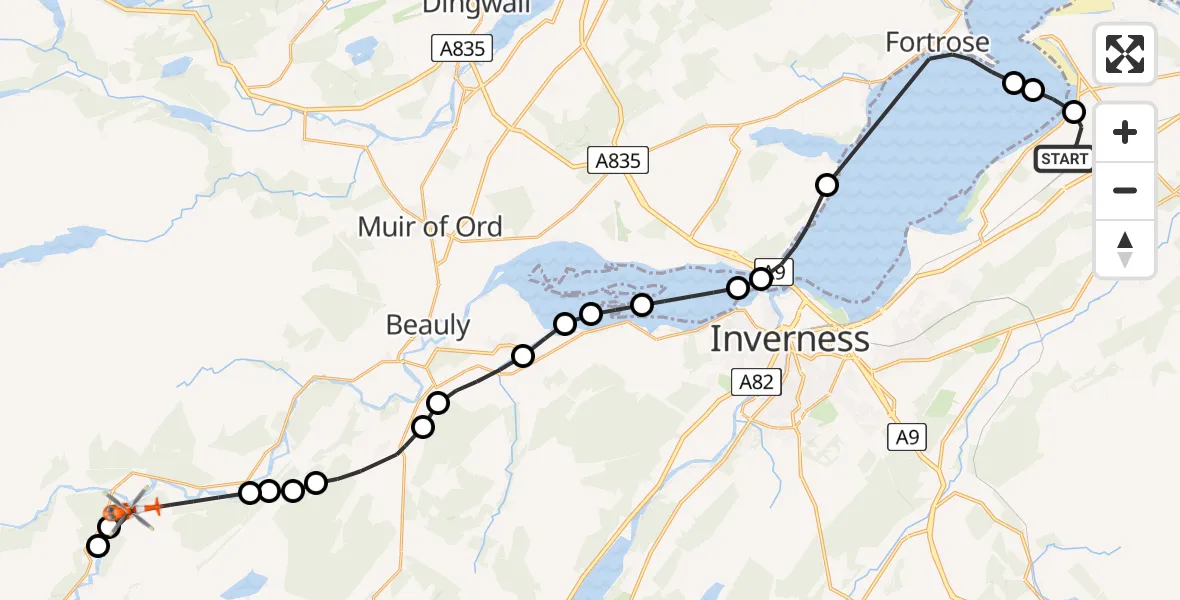 Flight route Coastguard Helicopter Inverness Airport - Struy, 15 June 2026, 08:22