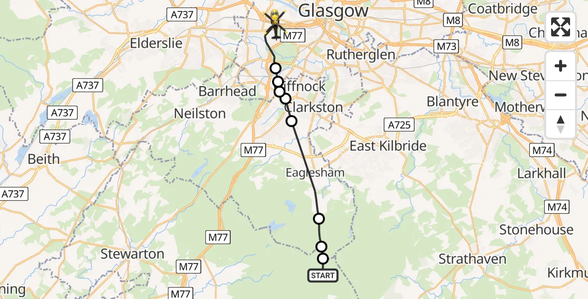 Flight route Police Helicopter Gowk Stane - Glasgow, 15 June 2026, 08:22