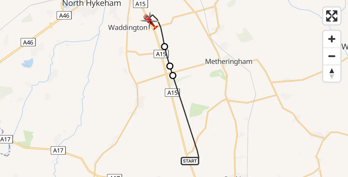Flight route Air Ambulance Helicopter North Kesteven - North Kesteven, 15 June 2026, 08:47