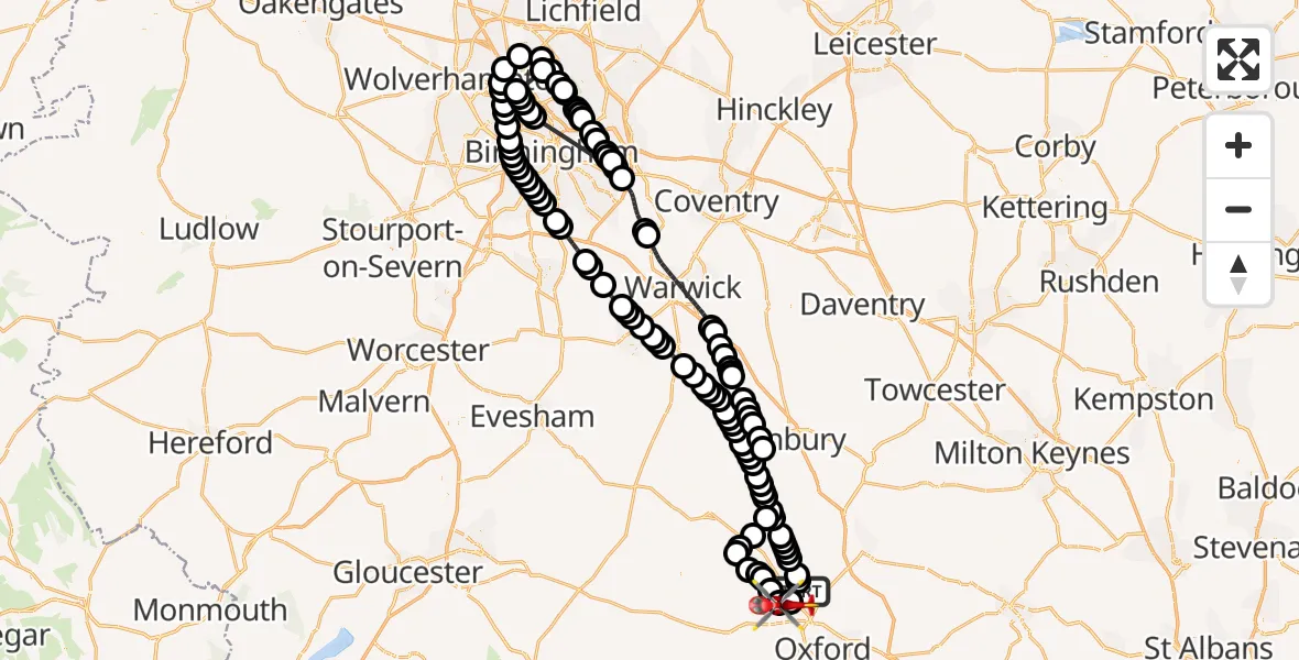 Flight route Air Ambulance Helicopter London Oxford Airport - Bladon, 15 June 2026, 08:57