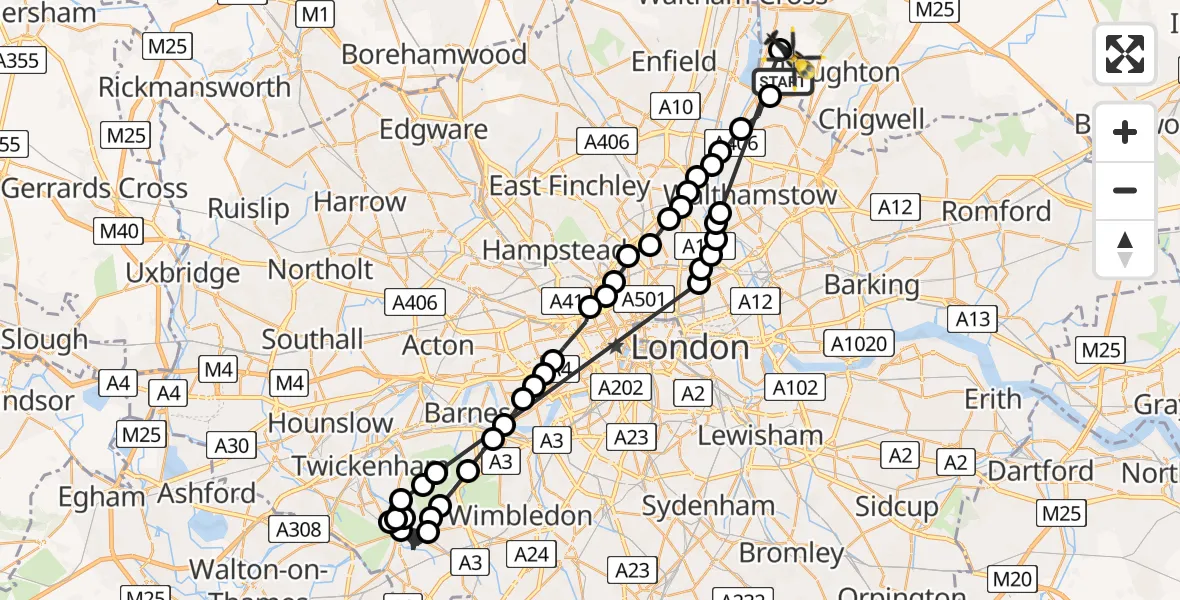 Flight route Police Helicopter Sewardstonebury - Sewardstonebury, 15 June 2026, 09:07