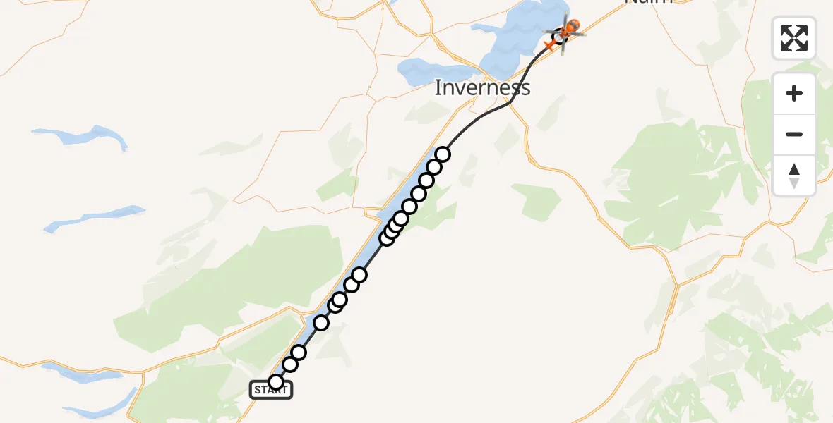 Flight route Coastguard Helicopter Highland - Inverness Airport, 15 June 2026, 09:48