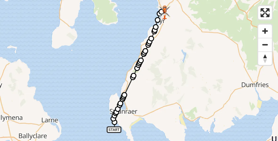 Flight route Coastguard Helicopter Irish Sea - Glasgow Prestwick Airport, 15 June 2026, 10:14