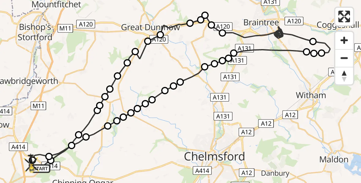 Flight route Police Helicopter North Weald Bassett - North Weald Airfield, 15 June 2026, 10:23