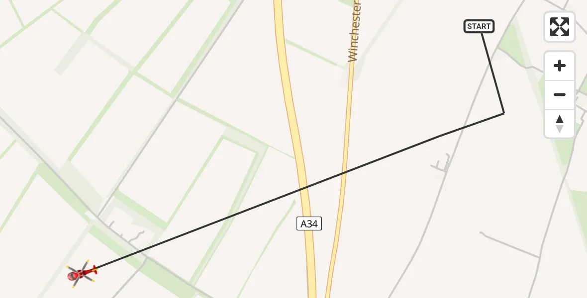 Flight route Air Ambulance Helicopter Sutton Scotney - Sutton Scotney, 15 June 2026, 10:39
