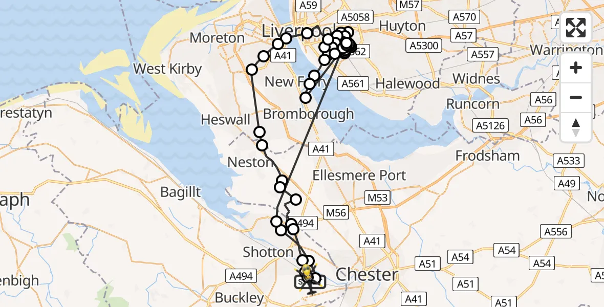Flight route Police Helicopter Hawarden Airport - Hawarden Airport, 15 June 2026, 10:43
