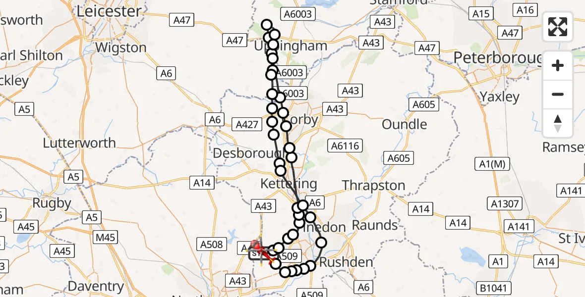 Flight route Air Ambulance Helicopter Sywell Aerodrome - Sywell Aerodrome, 15 June 2026, 11:02