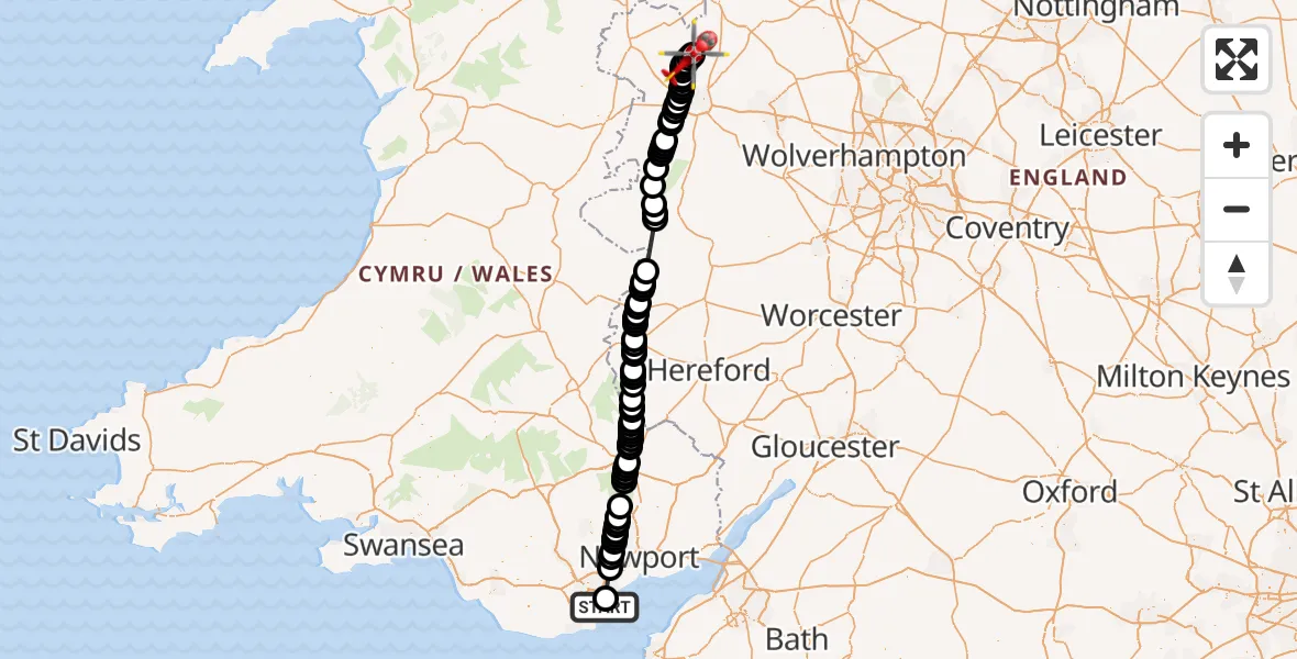 Flight route Air Ambulance Helicopter Cardiff Heliport - Burlton, 15 June 2026, 11:07