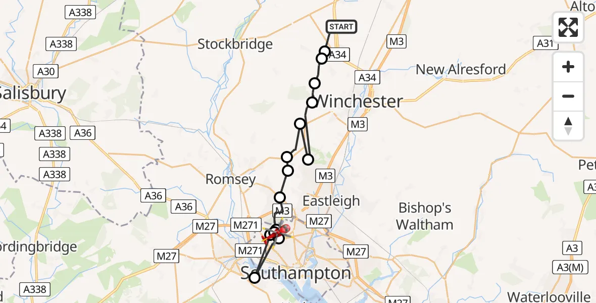Flight route Air Ambulance Helicopter Sutton Scotney - Hollybrook, 15 June 2026, 11:14