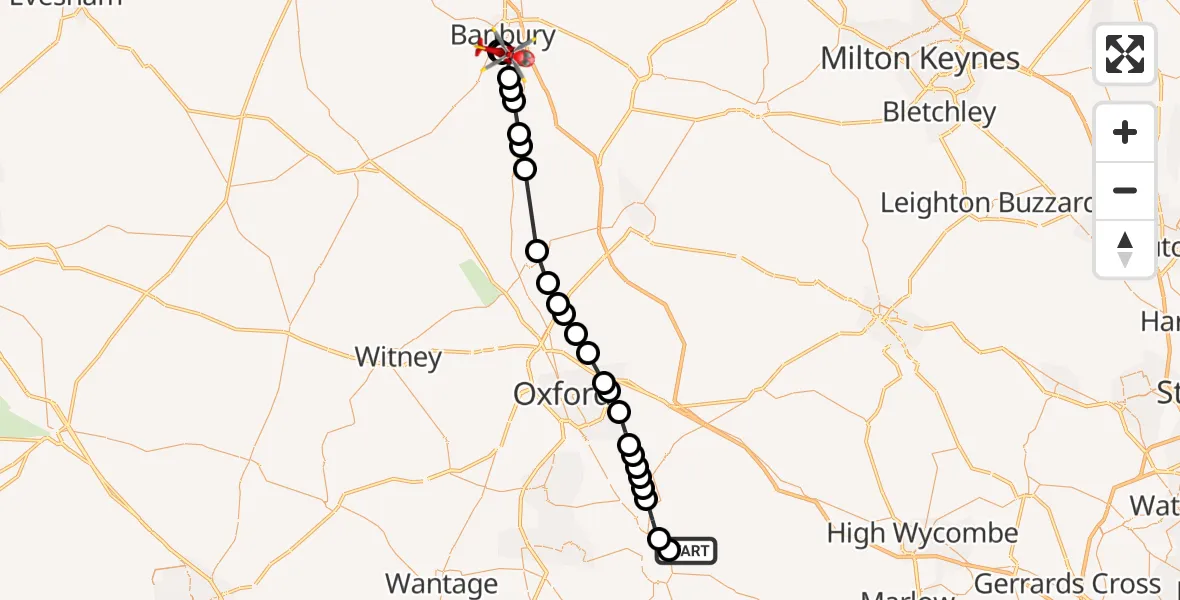 Flight route Air Ambulance Helicopter RAF Benson - Bodicote, 15 June 2026, 11:41