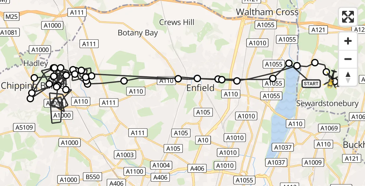 Flight route Police Helicopter Sewardstonebury - Sewardstonebury, 15 June 2026, 12:32