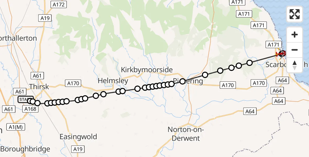 Flight route Air Ambulance Helicopter RAF Topcliffe - Scarborough, 15 June 2026, 12:37