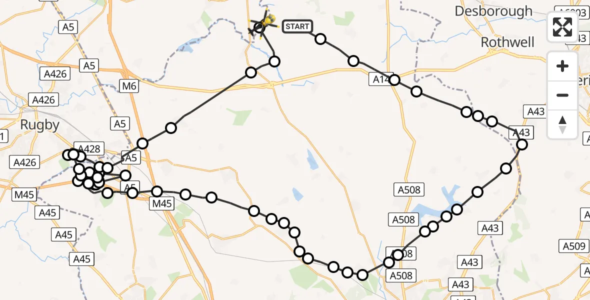 Flight route Police Helicopter Sibbertoft - Welford, 15 June 2026, 13:22