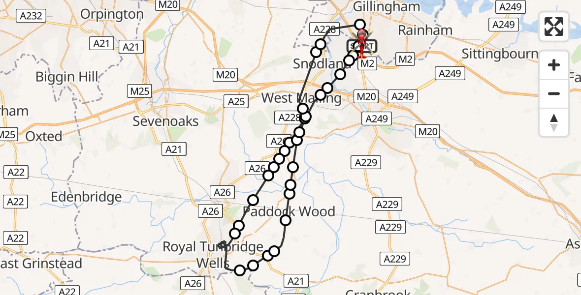 Flight route Air Ambulance Helicopter Rochester Airport - Rochester Airport, 15 June 2026, 13:29