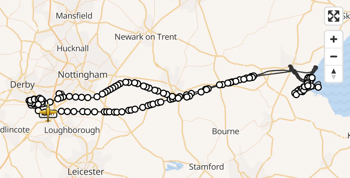 Flight route Police Aircraft East Midlands Airport - East Midlands Airport, 15 June 2026, 14:01