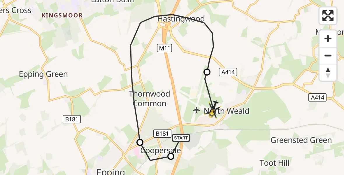 Flight route Police Helicopter North Weald Airfield - North Weald Bassett, 15 June 2026, 14:09