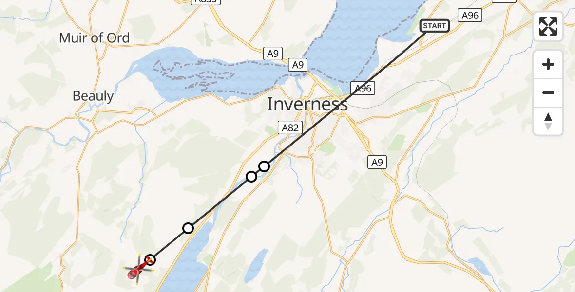 Flight route Air Ambulance Helicopter Inverness - Abriachan, 15 June 2026, 14:11