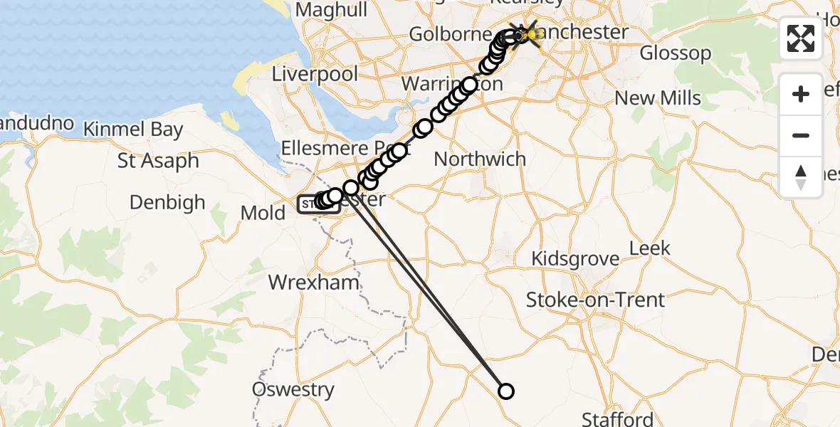 Flight route Police Helicopter Hawarden Airport - Manchester Barton Aerodrome, 15 June 2026, 14:46
